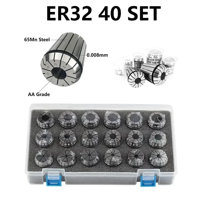 

Collet Set ER32 ER40 9PCS 12PCS 18PCS 1-20 High Precision 0.008mm 0.015mm Tools Holder Clamping Lathe Machine Parts