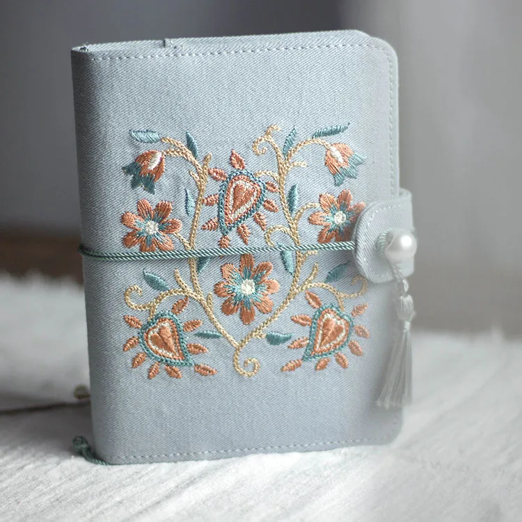 Cotton Blue Journal Notebook Embroidery Cover Loose Leaf A5 / A6 Binder Notepad Perusonal Diary Agenda Planner Cute Stationery