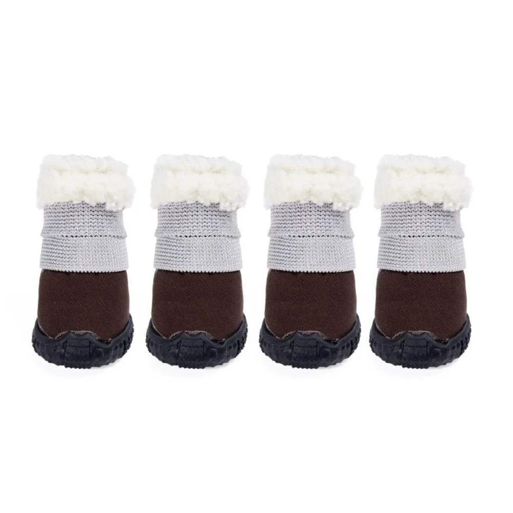 

4pcs/set Warm Non-Slip Dog Shoes Thick Wear-Resistant Winter Pet Boots Soft Sole Breathable Dog Cotton Shoes Outdoor Walking