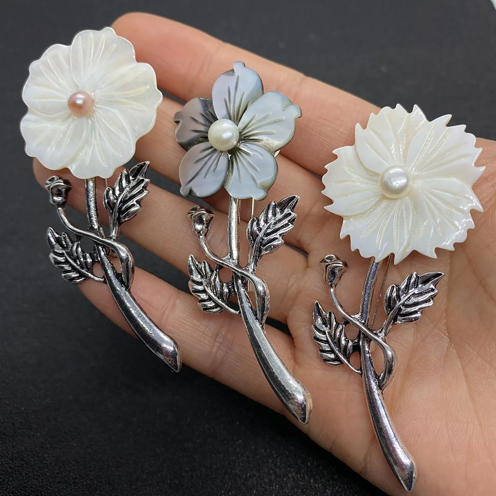 Natural Freshwater Shell Necklace Pendant Flower Shape Brooch  Mother of Pearl   Charm DIY Jewelry Accessories image 3
