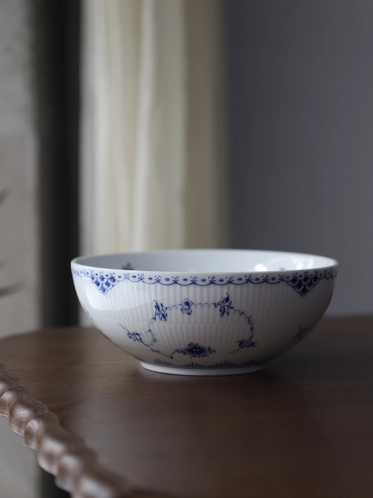 Recommended Large Soup Bowl Dining Utensils Underglaze Blue And White Porcelain Dinnerware Iron Basket Daily Use Ceramic