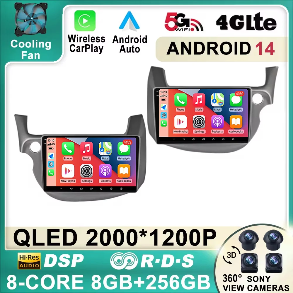 Android 14 Car Radio For Honda Fit Jazz 2007 - 2013 Multimedia Video Player Mirror Connection Split Screen NAVI Head Unit 2 Din