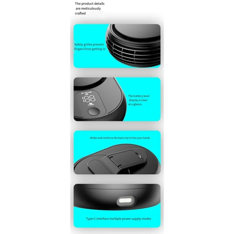 BABZ USB Rechargeable Neck Fan, Portable Wearable Fan for Outdoor & Desk, 2026 New Design, 5 Speeds, Digital Display,