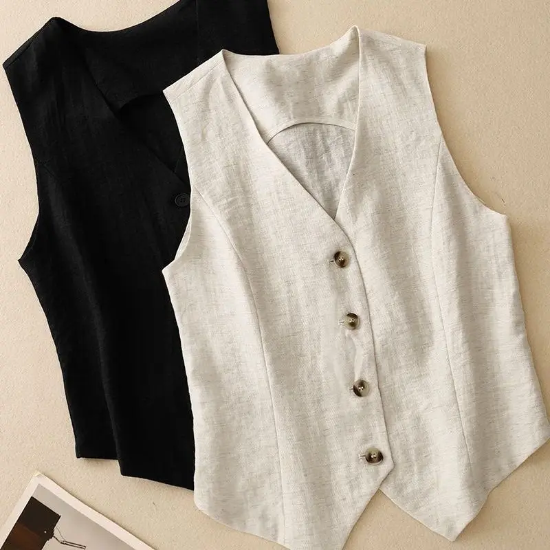 2026 Summer New Tank Top Style Old Money Style Simple Commuting Slim-Fit Short Button Up Vest Womens Tops And Blouses Fashion