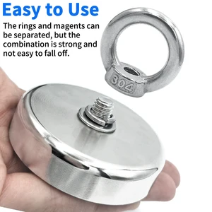 D16 ~ D42mm Ímã de pesca de neodímio super forte N52 Ímã de terras raras resistente com furo escareado Orebolt de salvamento magnético 12 principais vendas imãs de pesca - №4