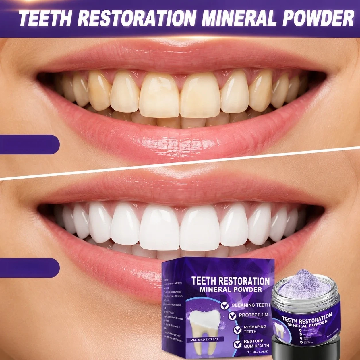 Deep Cleansing Teeth Powder, Remove Plaque Stains, Fresh Breath Nourish Gums Daily Oral Dental Care