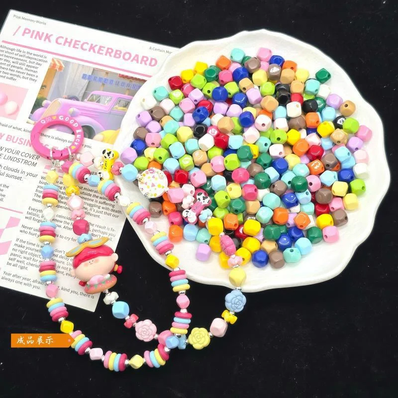 Summer style 200pcs/lot color print geoemtry square shape acrylic beads diy jewelry garment pen hair accessory