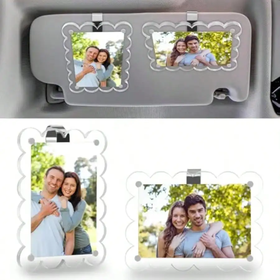 

Magnetic Car Visor Photo Holder, Strong Acrylic Picture Frame Clip for Sun Visor - Universal Horizontal & Vertical Display Stand for Family Photos and Memories (No Glue or Tape Needed)