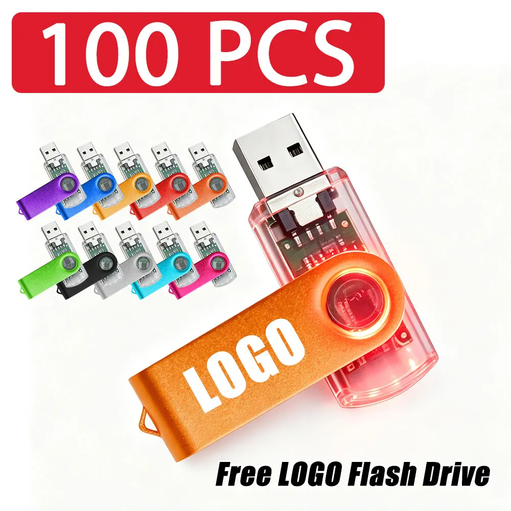 100PCS/lot 2.0 USB Flash Drive with LED 4GB 8GB 16GB Transparent Pendrive 32GB 64GB USB Memory Stick Flash Disk Free Custom Logo