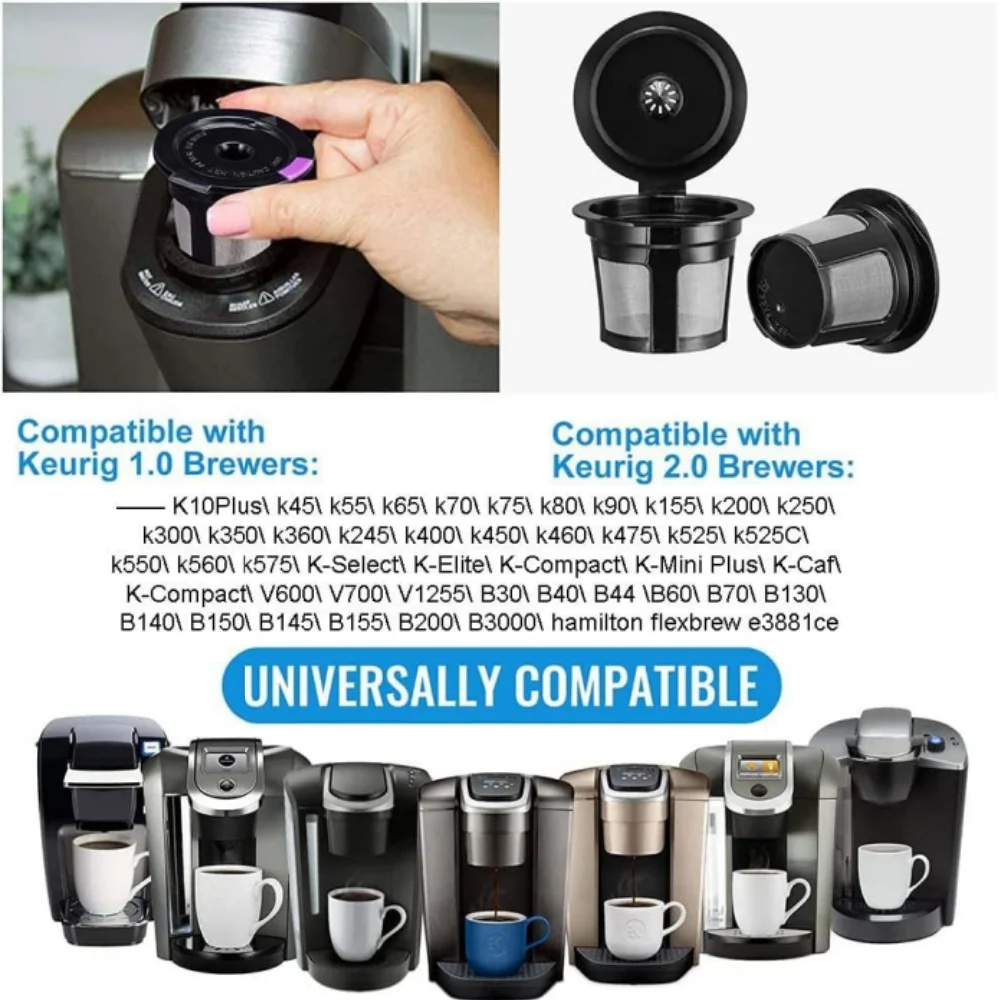 2Pcs Reusable K Cups for Keurig 2.0 and 1.0 Refillable K Cups Keurig Filters Reusable Filter Cups Stainless Steel Coffee Filters