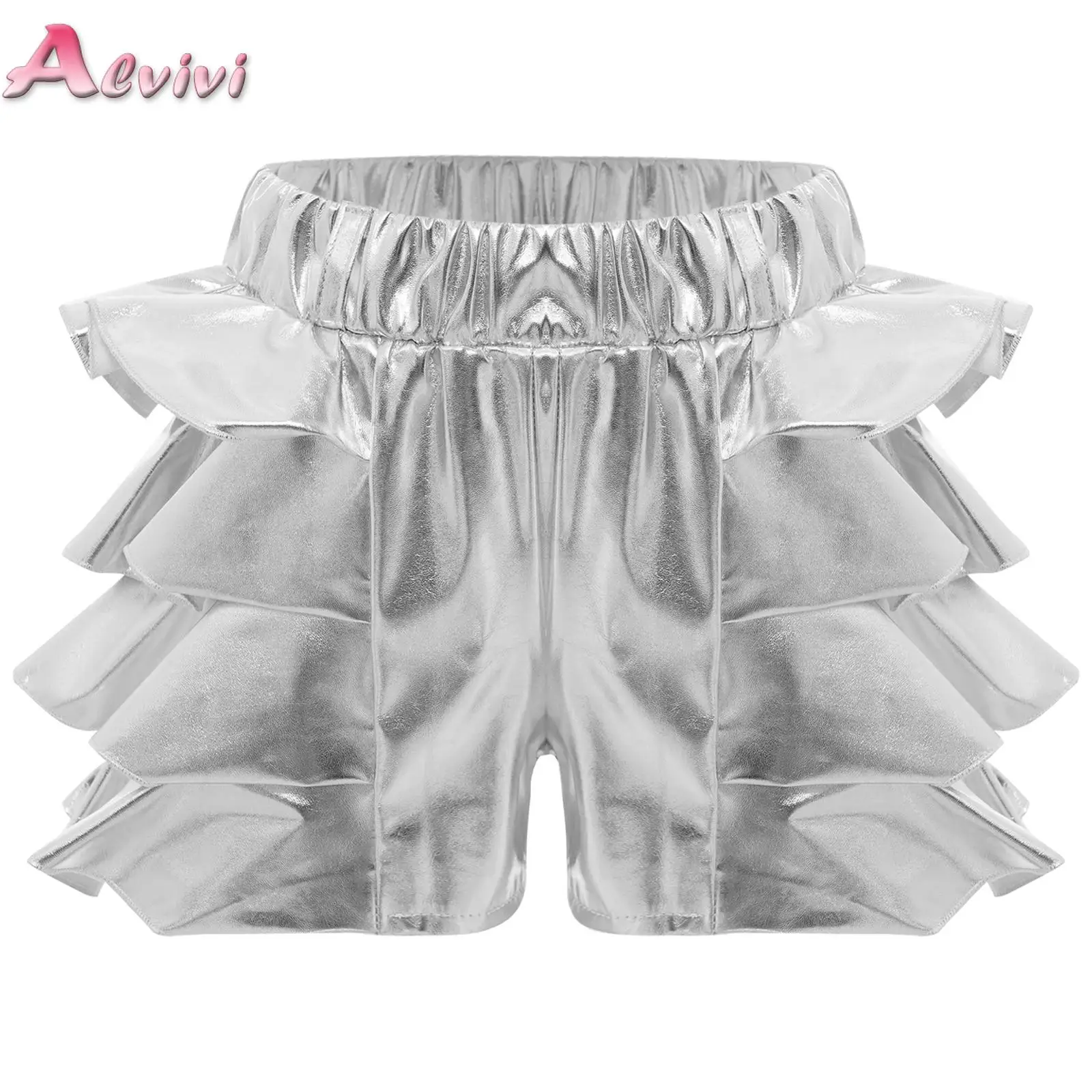 

Hip Hop Girls Dance Shorts K-pop Metallic Street Dance Tiered Ruffle Shorts Kid Streetwear Child Jazz Costume Girl Group Clothes