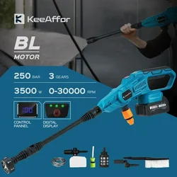 KEEAFFOR 250Bar 3500W pistola de agua de alta presión sin escobillas 6 en 1 pistola de lavado de coches recargable inalámbrica para batería Makita de 18V