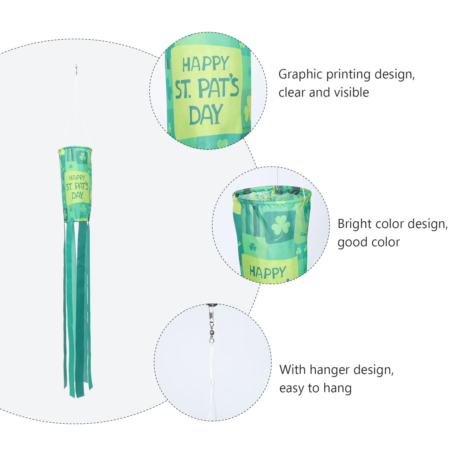 Bendera Windsock Hari St Patrick Premium Tahan Lama untuk Luar Ruangan, Bendera Gantung Meriah untuk Dekorasi Taman, Halaman, dan Beranda