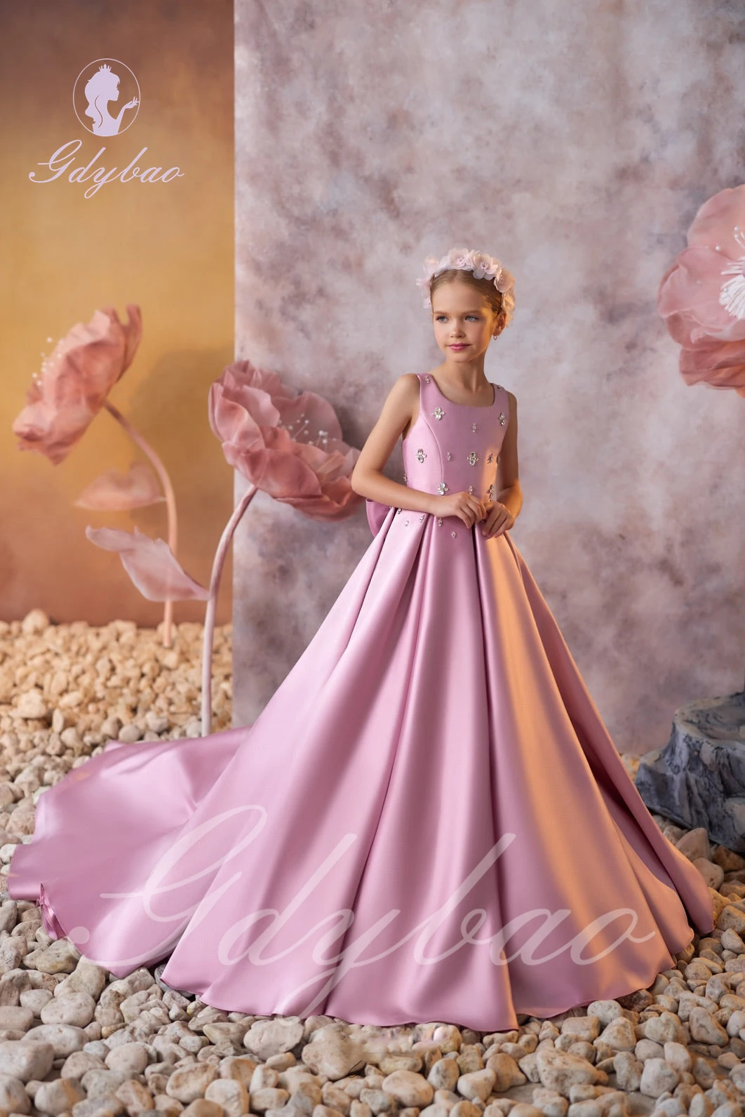 

Pink Flower Girl Dress For Wedding Satin Puffy Suspenders Backless Tulle Kids Baby Birthday First Communion Pageant Ball Gown