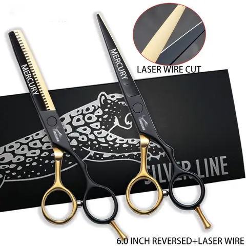Barber Hairdressing Cutting Thinning Set Reversed Scissors Laser Wire salons shears Hair Scissors Professional 6.0 Inch