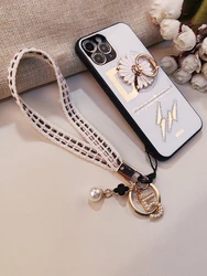 Fashion Women's Phone Lanyard Short Woven Pearl Pendant Wrist Rope Anti-lost Cell Phone Lanyard Bracelet Key Ring Bag Accessory