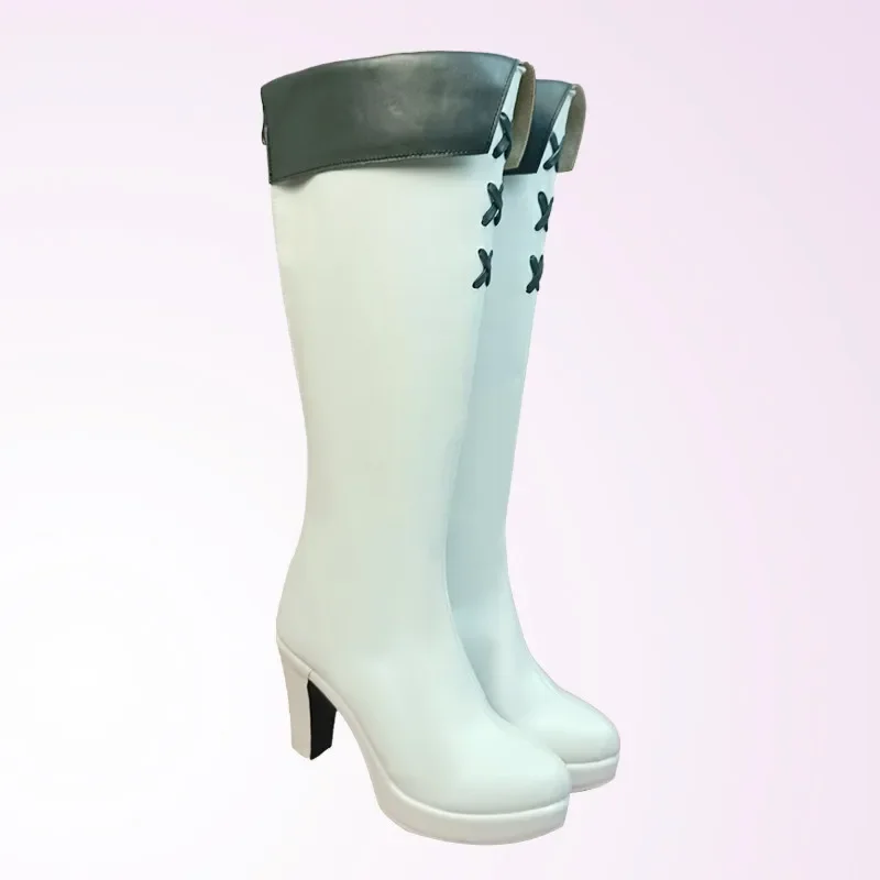 Akame Ga Kill Algemene Esdeath Witte Cosplay Laarzen Schoenen Vrouwen Hoge Hak Schoenen Cosplay Kostuum Partij Schoenen Op maat gemaakte laarzen