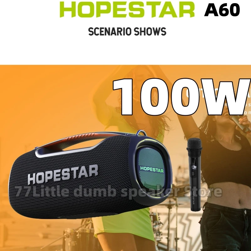 Hopestar A60 Speaker Bluetooth portabel, pengeras suara Bluetooth 100W daya tinggi luar ruangan tahan air pusat musik Bass Boomb