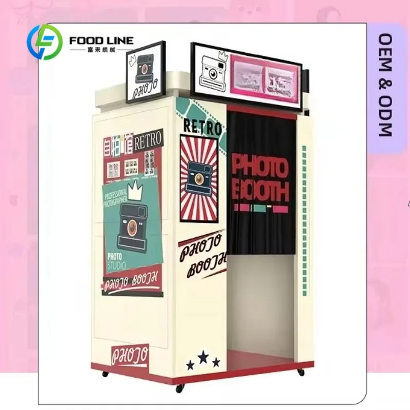 Retro Graffiti Photo Booth Machine, All-in-one Self Service Kiosk with Digital Camera Printer Full Customized Available