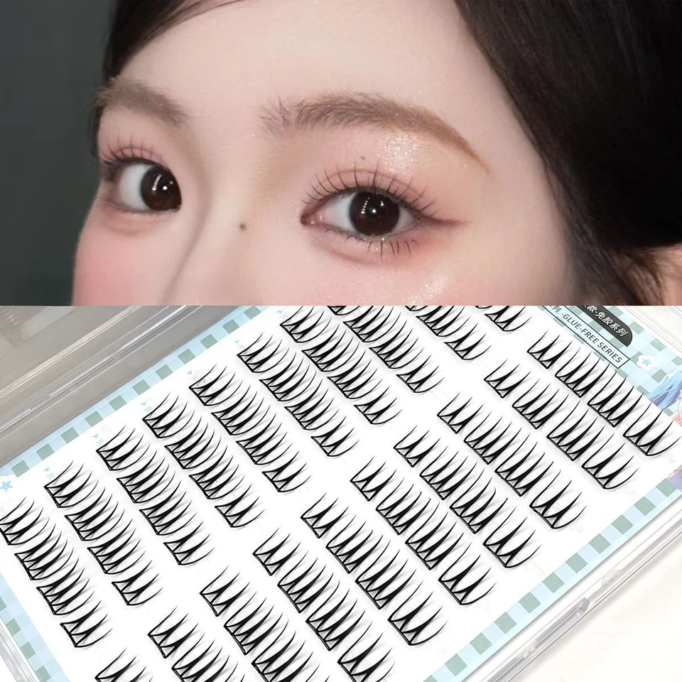 10/30 Hileras de Pestañas Postizas Coreanas Sin Pegamento, Volumen 3D en Forma de U, Largo Mezclado 7-13mm, Curva C, Estuche Suave Negro, Fibra 0.05mm 2