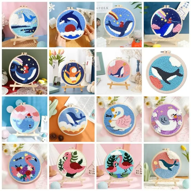 

DIY Punch Needle Embroidery Kit with Yarn Dolphin Pattern Starter Kit Magic Tufting Set Poking Cross Stitch Tools For Knitting