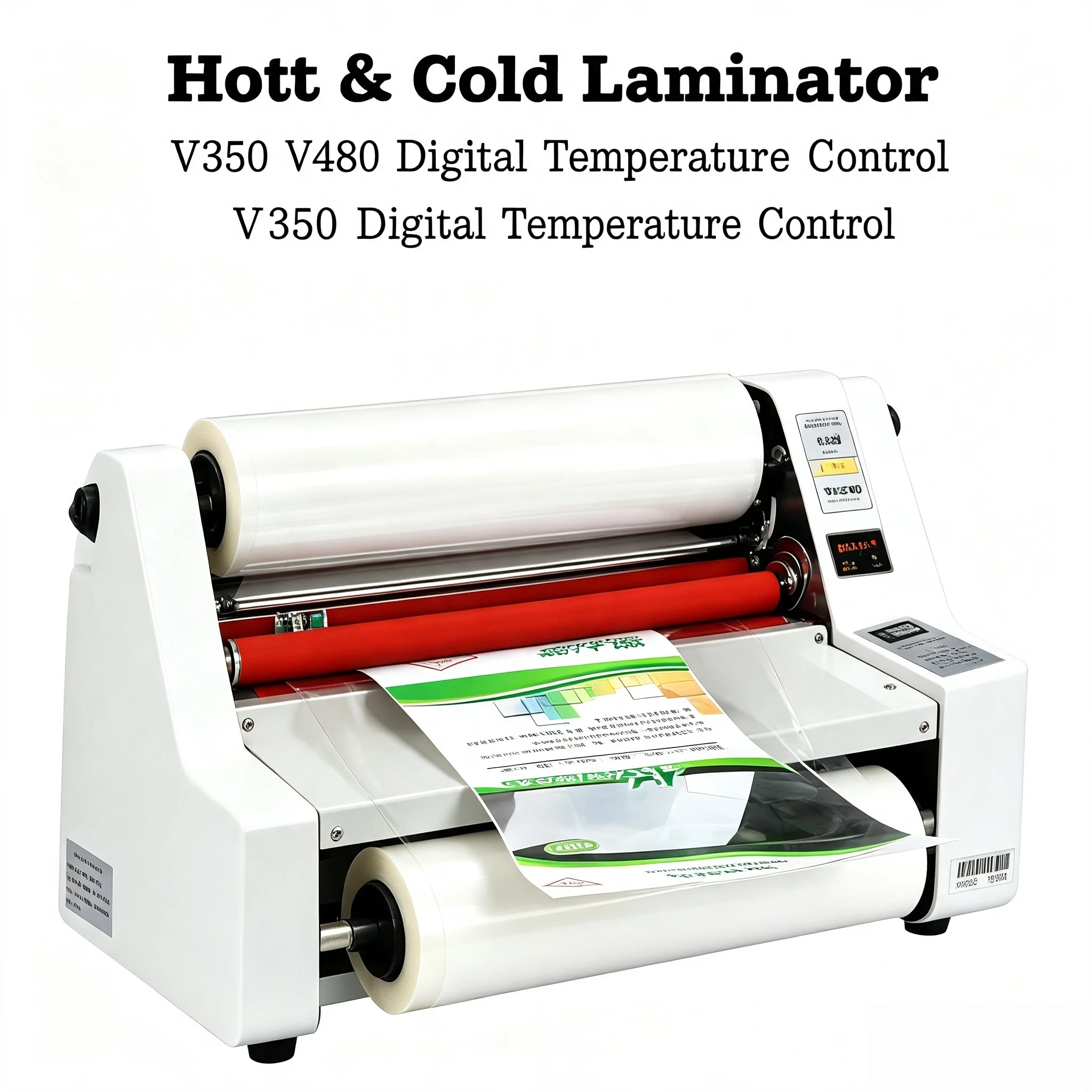 350mm Hot & Cold Roller Laminator V350, Digital Display, Safety Protection；V480 Thermal & Cold Mount Laminating Machine