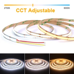 24V 12V DC CCT COB LED Strip Light 2700K to 6500K Color-Changing LED Tape Linear Double Color RA90 Dimmable Ribbon 10mm Width -J
