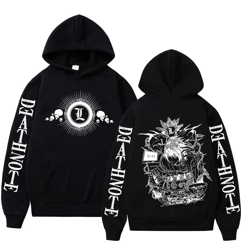 Death Note Hoodie für Herren und Damen, aus Baumwollfleece, mit grafischem Aufdruck, leicht, Yagami L Ryuk, japanisches Anime-Manga-Cosplay, Streetwear-Pullover. – Detail 2