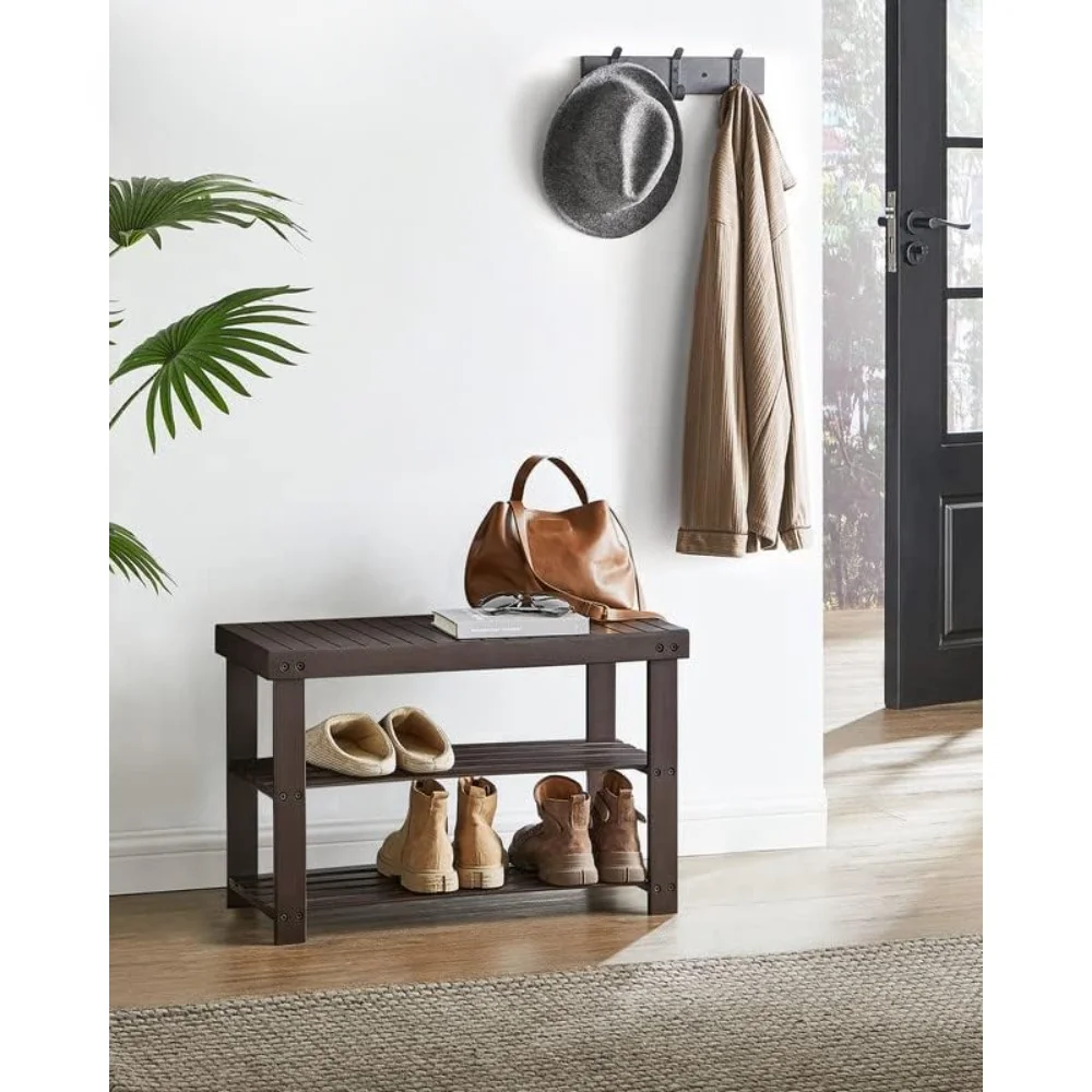 Shoe Rack Bench, 3-Tier Bamboo Shoe Storage Organizer, Entryway Bench, Holds Up to 286 lb，for Entryway Bathroom Bedroom