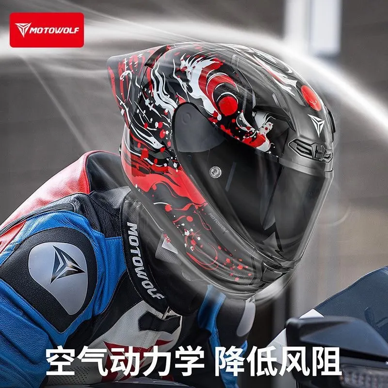 

MOTOWOLF H1 Motorcycle Helmet Men Women Locomotive Full Helmet Lightweight Four Seasons BigTail cascos para moto racing casco