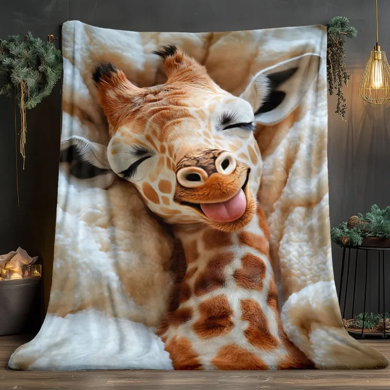[Giraffe Throw Blanket] 1pc Giraffe in Soft Bed Throw Blanket - Lightweight Flannel Fleece with Digital Printing