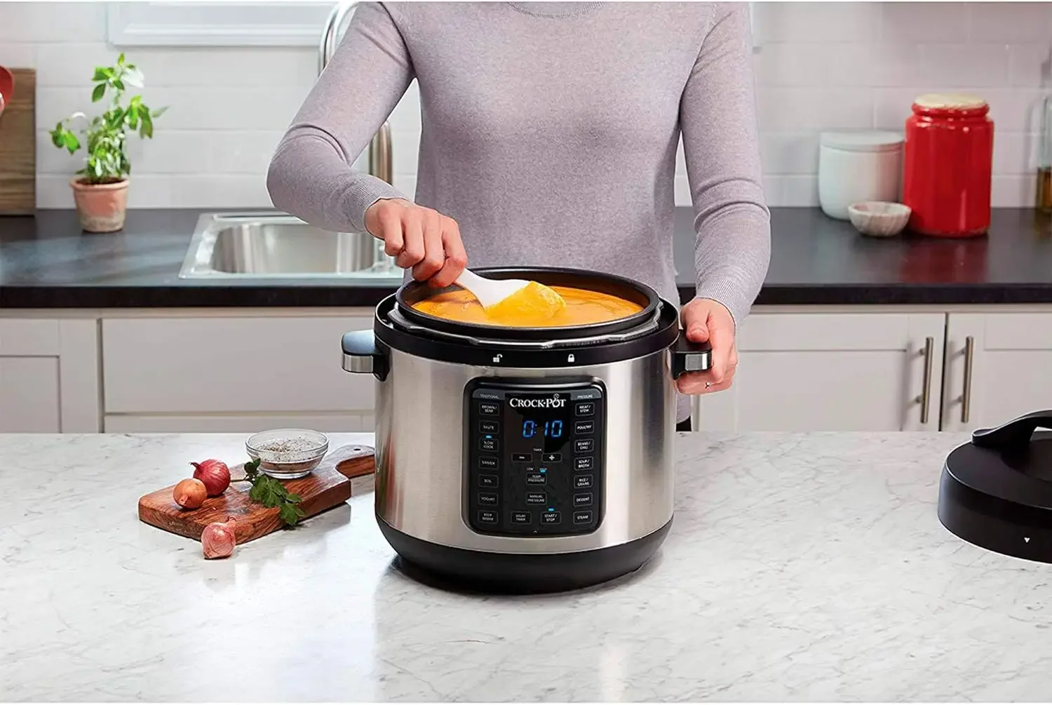 Multi-Use XL Express Crock Programmable Slow Cooker with Manual Pressure, Boil & Simmer with Extra Sealing Gasket, Stainless Ste