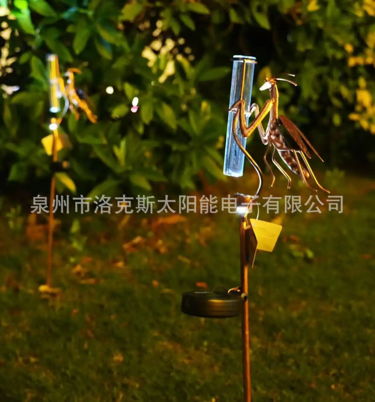 Cross-border ironwork rain gauge solar mantis rain gauge outdoor insect garden lamp simulation handicraft ornamental piece