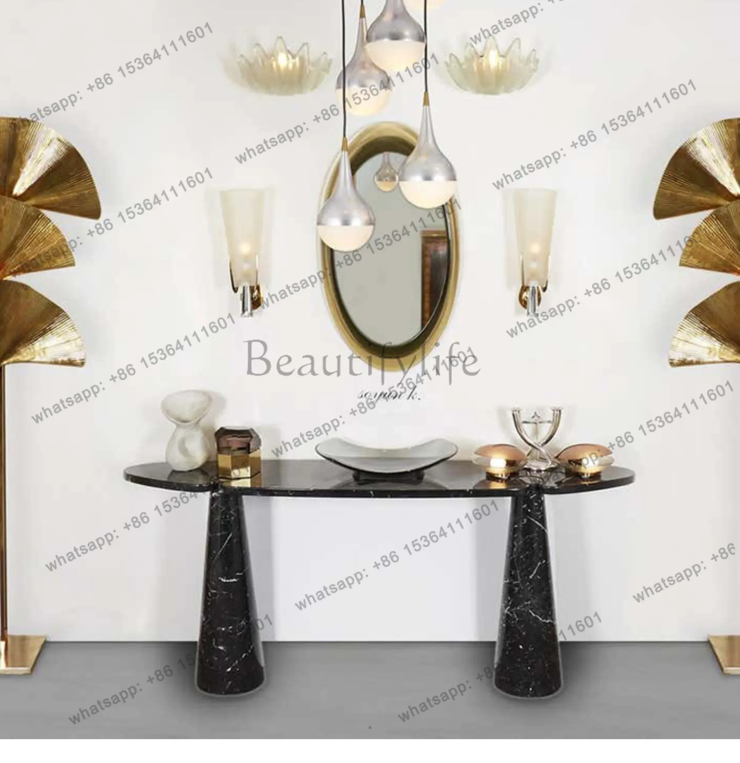 YJ Modern Marble Console Table Half Moon Narrow Entryway Table for Wall Luxury Hallway Sofa Table