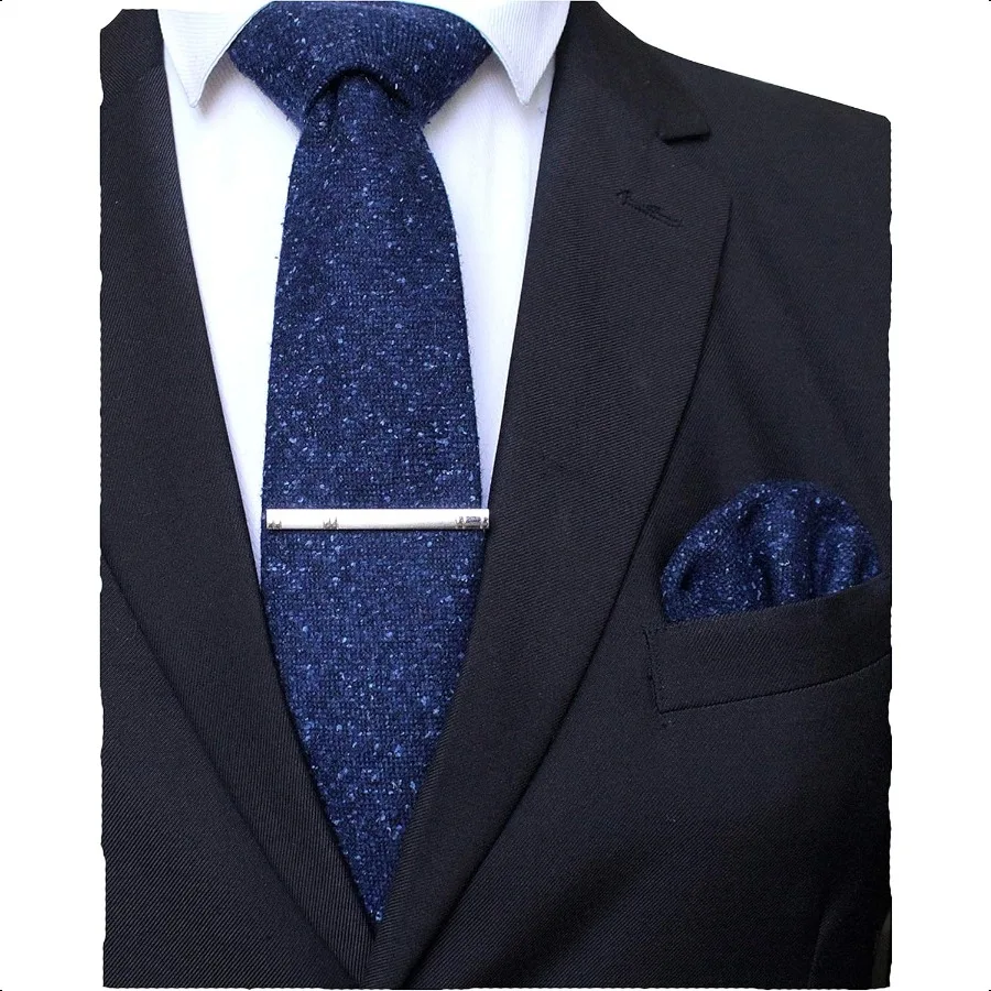 

Solid Color Cotton Cashmere Necktie and Pocket Square Tie Clip Sets for Men