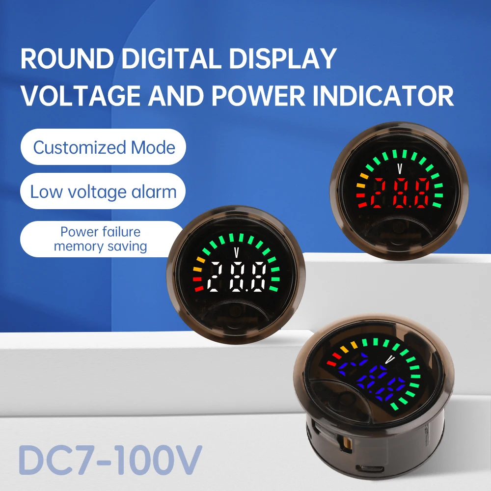 Hoge Precisie 2-Draad Circulaire Digitale Voltmeter Power Indicator DC7-100V Voltmeter Panel Volt Meter Monitor Gauge Display