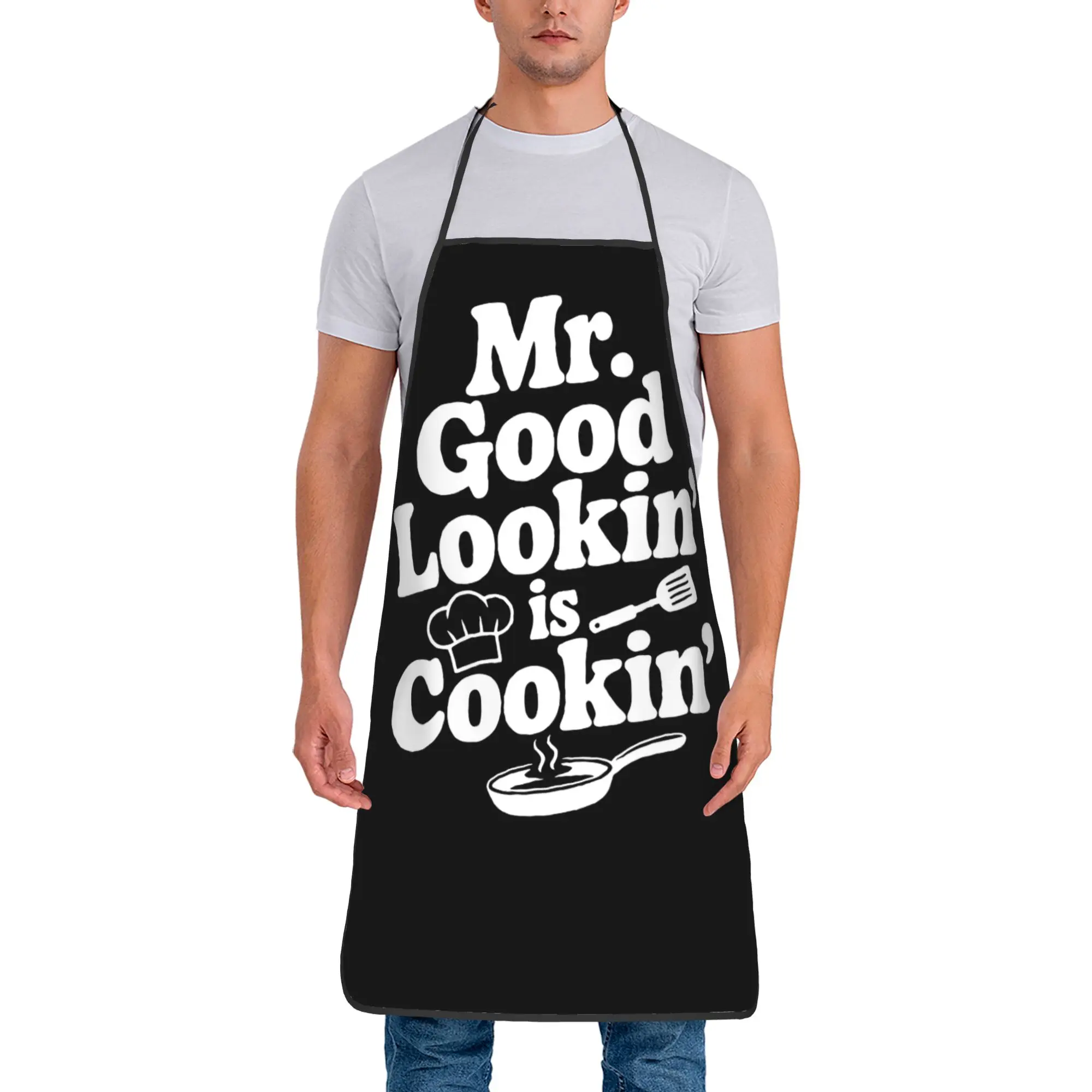 Mr. Good Lookin' Is Cookin' Bib Apron Male Female Polyester Funny Chef Father Kitchen Adult Oil-Proof Fashion Pinafore Baking