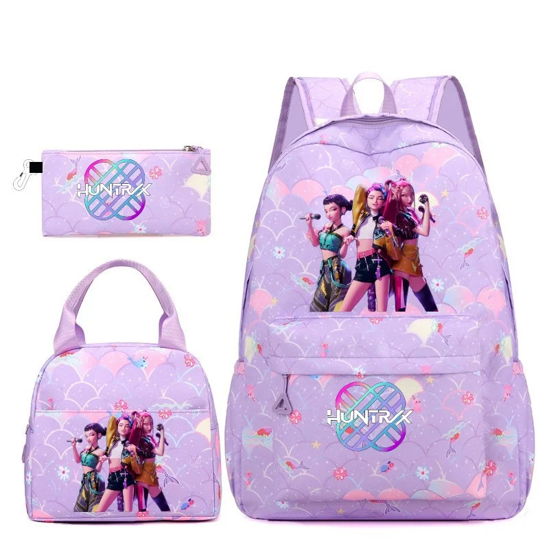Sac à dos KPop Demon Hunters 3 pièces Rumi Mira Zoey HUNTR/X Saja Boys Capacity Teens Sacs d'école pour ordinateur portable Sac à main YK2