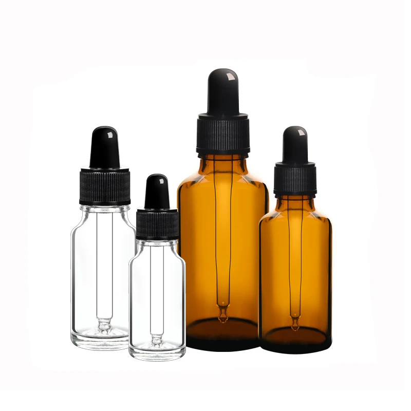 5Pcs 5ml/10ml/15ml/20ml/30ml/50ml Amber/clear Empty Spray Dropper Bottle Storage Container Refillable Glass Essential Oil Bottle