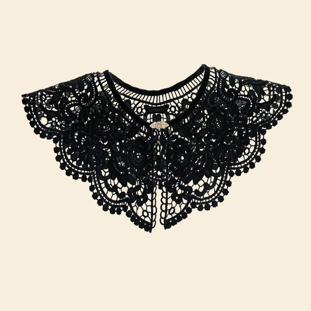 

Girls Black White Detachable Shirt False Collar Tops Accessories Women Floral Lace Doll Collar Ladies Palace Style Fake Collar