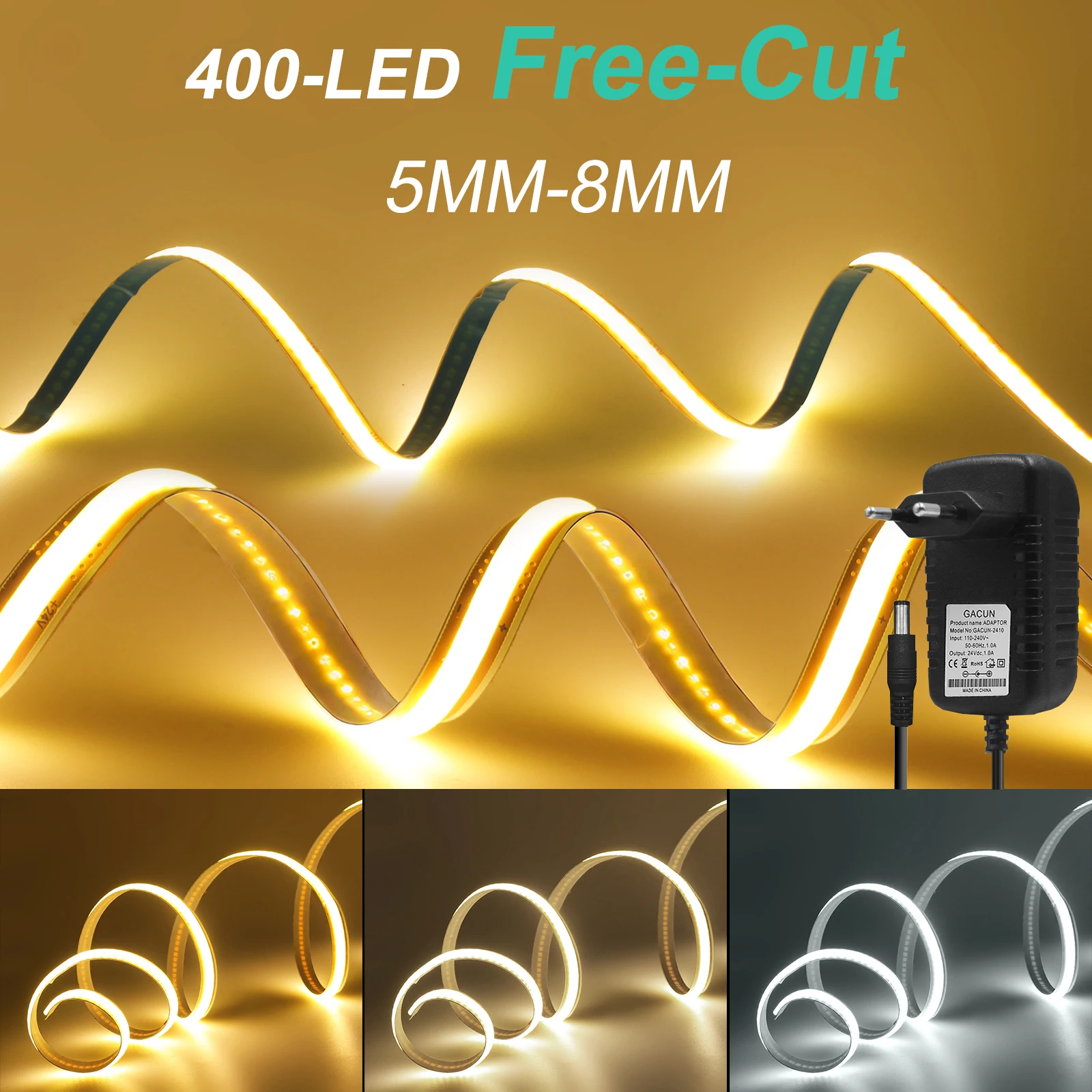 

Свободный вырез 12 В 24 В COB Светодиодные ленты 5 мм 8 мм 400 светодиодов/м Гибкая светодиодная лента для декора комнаты 3000K 4000K 6000K 5M 10M 20M