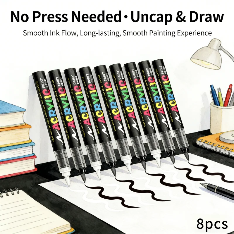 

8-pack black and white dual color marker set, large capacity ink, suitable for illustration sketching, wood, glass, fabric