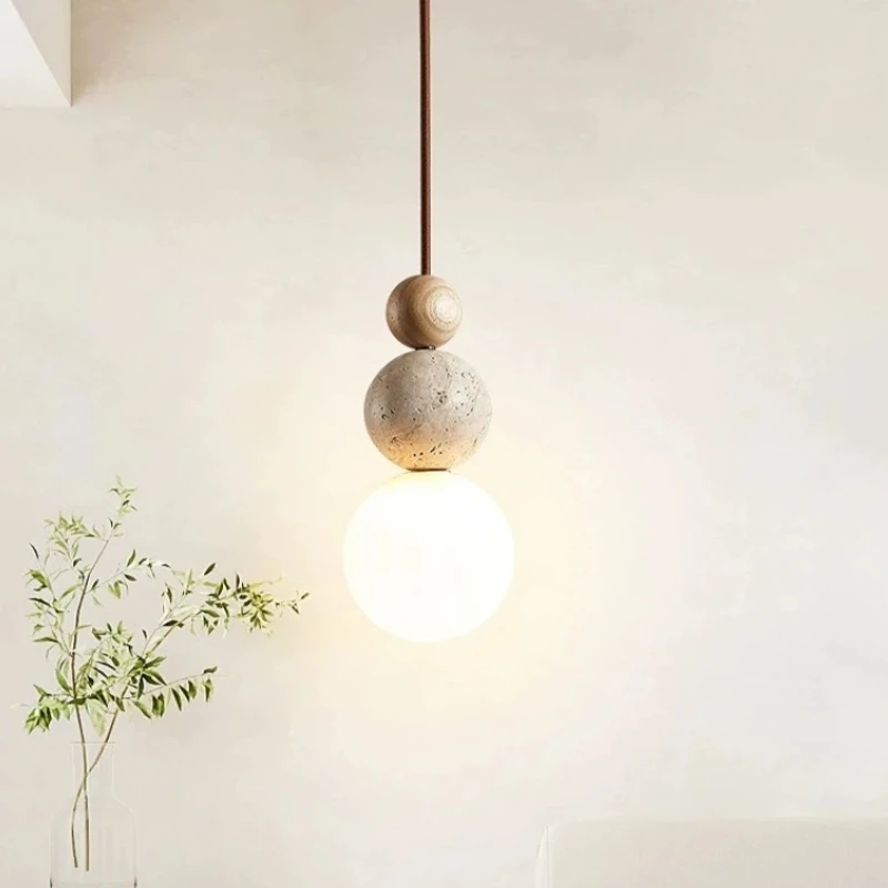Modern Simple Pendant Light Travertine LED Chandelier for Bedside Bedroom Restaurant Bar  Natural Stone Light Fixtures