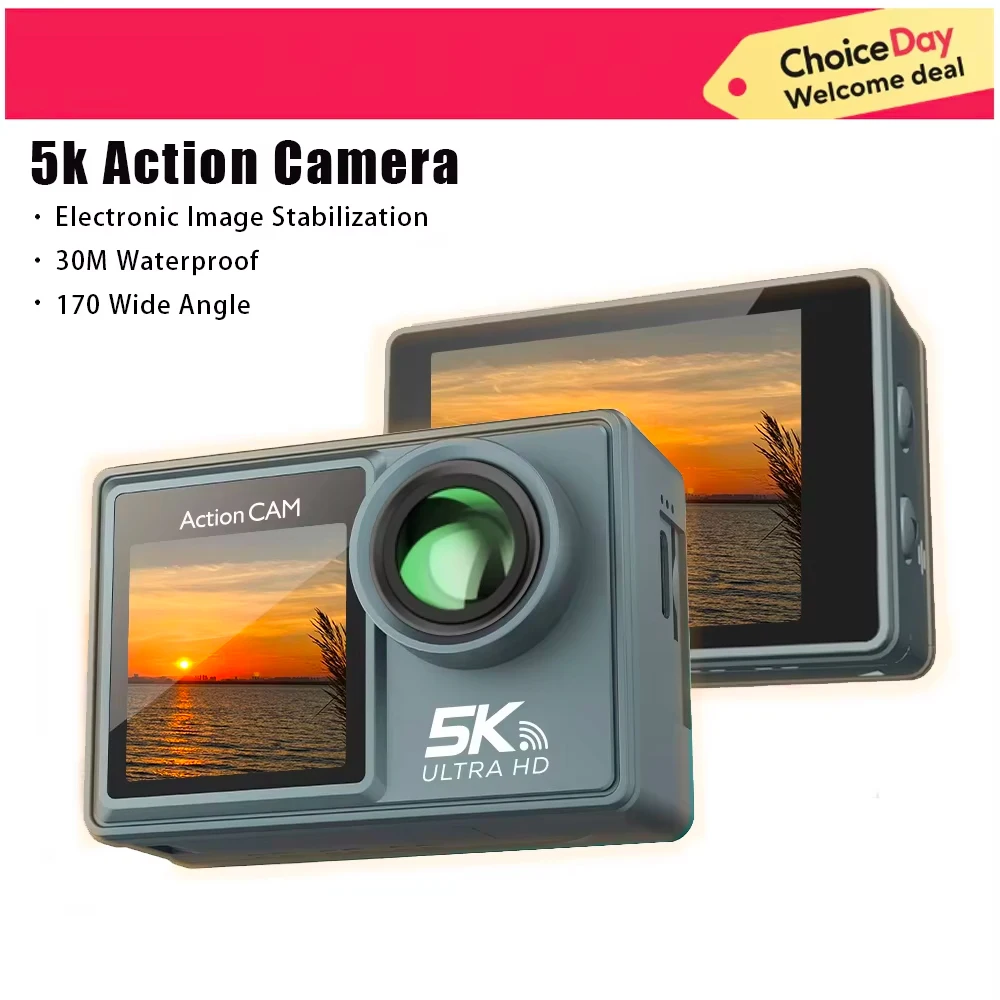 Action Camera 5K 4K 60FPS WiFi Anti-shake Dual Screen 170° Wide Angle 30m Waterproof Sport Camera with Remote Control