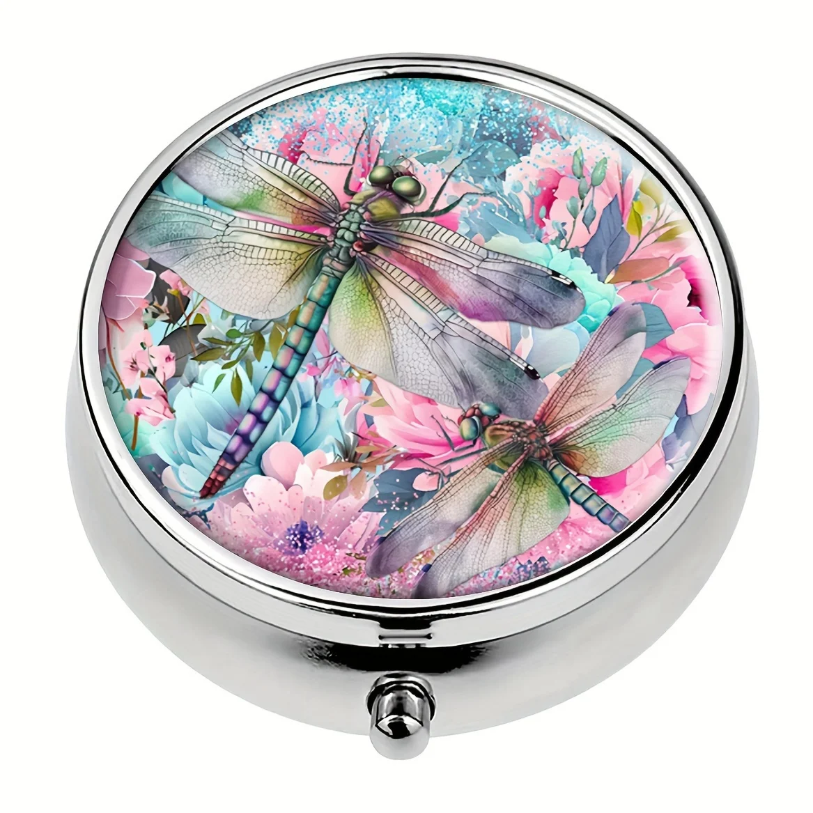 Beautiful Dragonfly Round Pill Box,Household Portable Medicine Storage Box,3-grid Sub-packaging Medicine Box