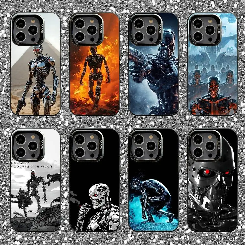 

T-Terminator Robot Phone Case For iPhone 16,15,14,13,12,11,Pro,XS,Max,Plus,Mini,SE Black Candy Matte Shockproof Cover