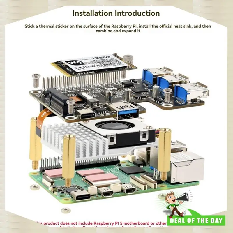 Entrega em 24 horas Waveshare suporta protocolo Nvme Pcie para M. 2 Placa de expansão USB 3.2 para Raspberry Pi 5 Expandir 4 portas USB 3.2