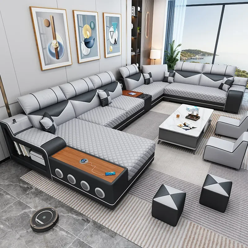 New U Shaped Modern Simple Tech Cloth Sofa Set for Small Apartment Living Room Multi Functional Sofa with Coffee Table