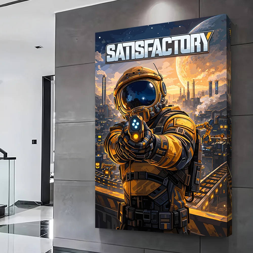 Satisfactory Game Cover Poster Customizable Printed Canvas Painting Wall Art Gift for Decorative Paintings Interior Accessories