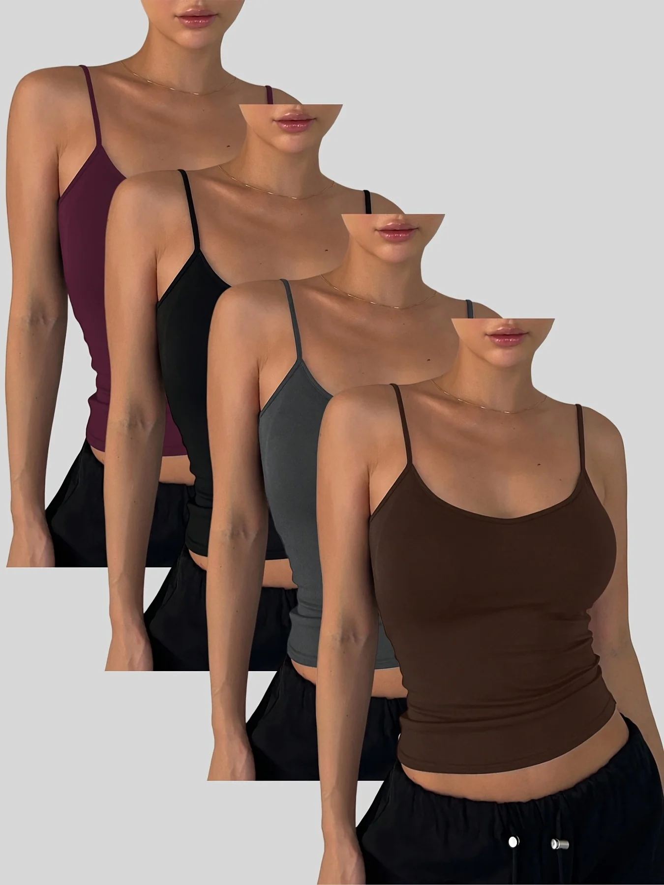 Summer Women's Solid Color Sexy Off-Shoulder Slim Sling Shirt Four-Piece Set